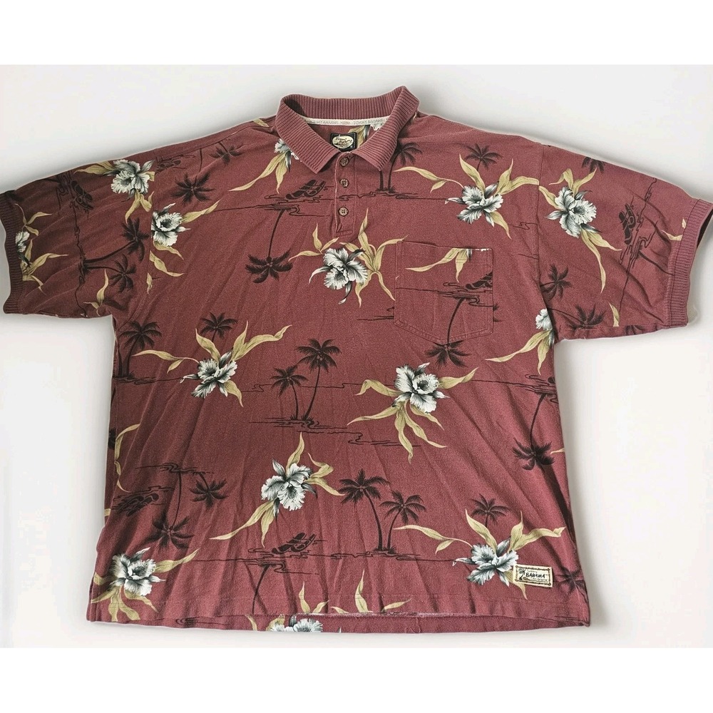 Tommy Bahama Polo Shirt Men's Size 2XL Red Floral Hawaiian Pocket Casual Adult